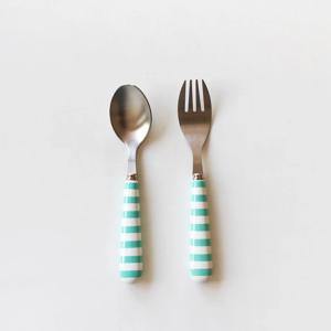 레트로 패턴 커트러리 어린이 스푼 포크 세트 (디저트겸용) - 민트스트라이프