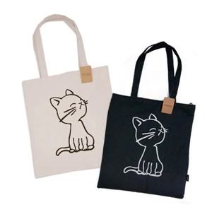 고양이 화이트, 다크  에코백 (지퍼 포켓) 데일리백 캔버스백