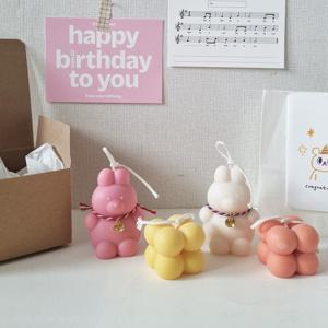 [10%쿠폰] 통통 토끼캔들 + 미니 큐브 캔들 세트 귀여운 오브제 집들이 생일 선물