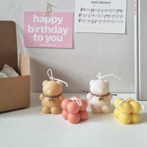 [10%쿠폰] 통통 곰돌이+미니 큐브 캔들 세트 귀여운 오브제 집들이 생일 선물 답례품