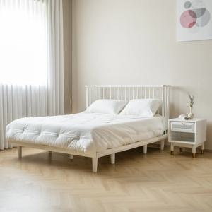 멜로우 화이트 원목 신혼 침대 부부 퀸사이즈 Q (매트리스선택)