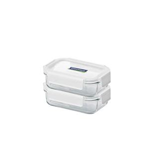퓨어 유리 밀폐용기 직사각 395ml 2조 세트(화이트)