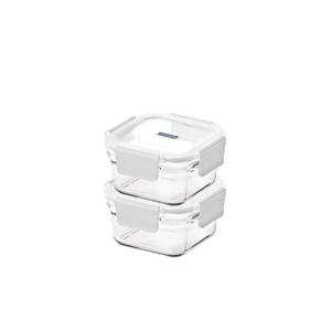 퓨어 유리 밀폐용기 정사각 440ml 2조 세트(화이트)