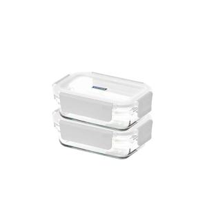 퓨어 유리 밀폐용기 직사각 700ml 2조 세트(화이트)