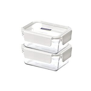 퓨어 유리 밀폐용기 직사각 1020ml 2조 세트(화이트)