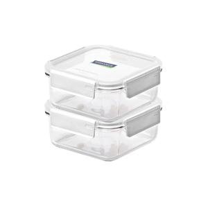 퓨어 유리 밀폐용기 정사각 1130ml 2조 세트(화이트)