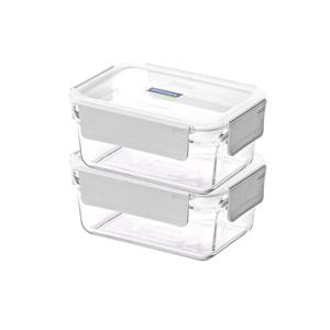 퓨어 유리 밀폐용기 직사각 1780ml 2조 세트(화이트)