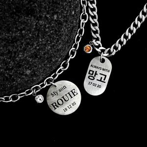 무광 엔틱 강아지 인식표 탄생석 목걸이 스와로브스키