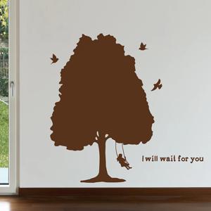 i will wait 감성문구 큰 나무 일러스트 인테리어 스티커