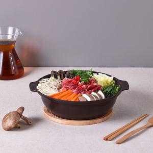 쿠킨 세라믹 인덕션 뚝배기 냄비 + 나무 받침대 24cm