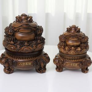 우드 마블 회전형 세발 삼족두꺼비 장식품 2size