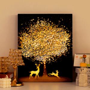 DIY 고급형 LED 보석십자수 (캔버스형) 황금나무와 꽃사슴(리뉴얼) 40X50cm