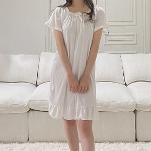 퓨어 숄더 원피스 레이스 셔링 홈웨어 이지웨어 잠옷 파자마