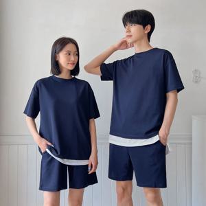 반팔 상의 커플 트레이닝복 츄리닝 이지웨어 링클프리 웨이브 엠보