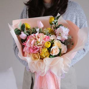 프리미엄 라일락 튤립 실크플라워꽃다발 (2color)