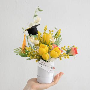 튤립 조화 화분 플로리아 학사모 set 30cm 인테리어 꽃 테이블 장식