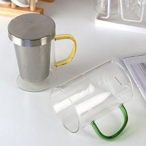 스텐 티망 내열유리컵 차거름망 머그컵 450ml (4color)