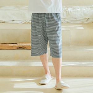 남성 면파자마 롤링 선염체크 7부 봄가을 홈웨어 수면잠옷바지