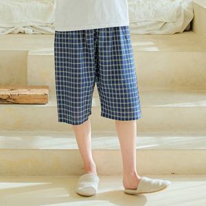 여성 체크잠옷바지 로먼체크 순면 파자마 선염체크 7부 홈웨어