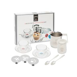 카푸치노 찻잔 커피잔 세트 2P + 아트세트 (스팀피쳐+파우더통+스푼2P+데코판 3P)