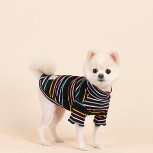 네온 스트라이프 강아지옷 강아지 티셔츠 블랙