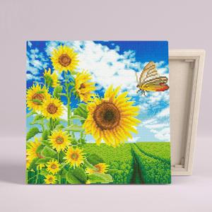 DIY캔버스형 보석십자수 40x40cm 해바라기와 나비