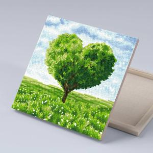 DIY캔버스형 보석십자수 30x30cm 그린하트트리