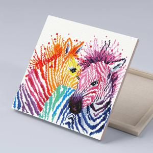 DIY캔버스형 보석십자수 30x30cm 무지개얼룩말커플