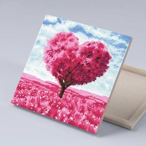 DIY캔버스형 보석십자수 30x30cm 핑크하트트리