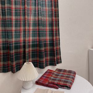 빈티지 체크 커튼 거실 창문 현관중문 가리개 주방 가림막 면 커텐 3colors