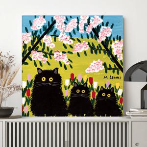 모드루이스 그림 캔버스 정사각 액자 2.검은고양이 세 마리