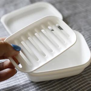 우유빛 크림화이트 휴대용 비누케이스 원형, 사각 (헬스 사우나 수영장 여행 캠핑) - 사각