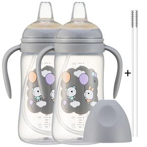 1+1 역류방지 스파우트컵 300ml-2개+빨대솔-2개