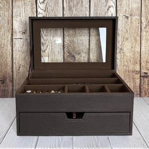 2단 가죽 보석함 - 악세사리보관함 진열대 귀걸이 반지