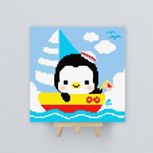 DIY종이판형 보석십자수 20x20cm 바다_배타는펭귄
