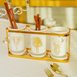 수저정리함 물빠짐 수저통 도자기 3구 주방정리통 조리도구통