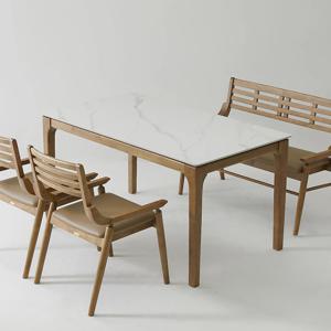 [리퍼] 트로이 4인용 세라믹 고무나무 원목 식탁 테이블 1400