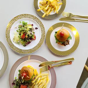 10인세트  럭셔리 골드 세트 50P 감성 집들이 고급 플라스틱 일회용 파티 접시