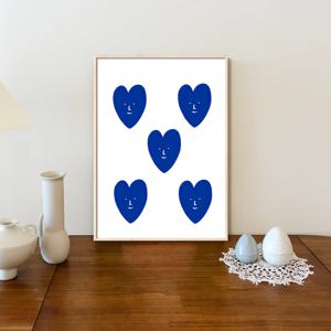 모던 드로잉 스마일 블루 하트 5 포스터