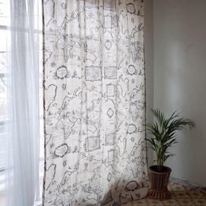 빈티지 지도 린넨커튼