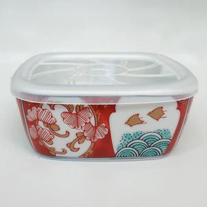 하코야 사각 미니 도자기볼 300mL(+전자렌지용뚜껑) 찬기 밥공기-파도새