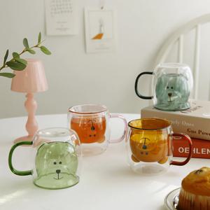 캐릭터 컬러유리컵 손잡이 내열유리 이중 진공컵 280ml 4color