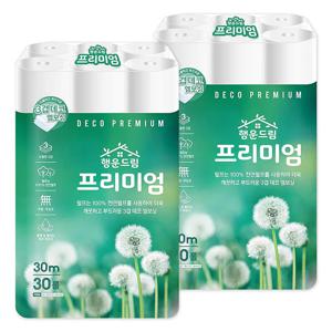 행운드림 프리미엄 롤 화장지 두루마리휴지 3겹 30m 30롤 2팩