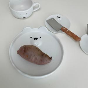 입체감 있는 귀여운 얼굴! 북극곰 플레이트 식기 3종 세트 (큰접시 작은접시 머그컵 3종)