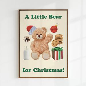 크리스마스 빈티지감성 귀여운 테디베어 곰인형 키치 오브제 포스터Teddy Christmas
