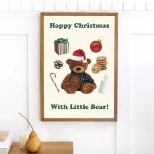 크리스마스 테디베어 귀여운 곰인형 빈티지 오브제 성탄절포스터 Happy Christmas