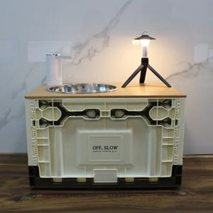 캠핑 차박 폴딩박스 대나무 캠핑 세면대 개수대 세트