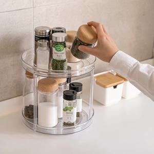 접시정리대 투명 2단 회전양념통 트레이 주방정리용품 (소)