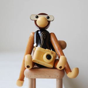 유니크 원숭이 우드 목각인형 카메라 세트 인테리어 장식 오브제 집들이선물
