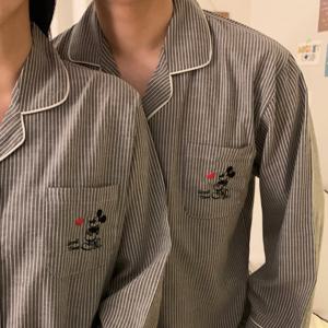국산 디즈니 정품 하트 미키 스트라이프 커플 잠옷 파자마